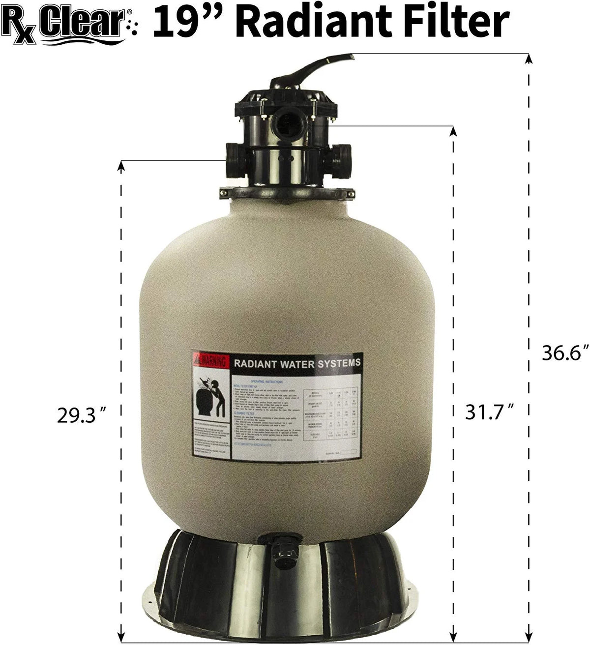 Rx Clear Radiant 22" Sand Filter with 6 Position Valve for Above-ground Swimming Pools