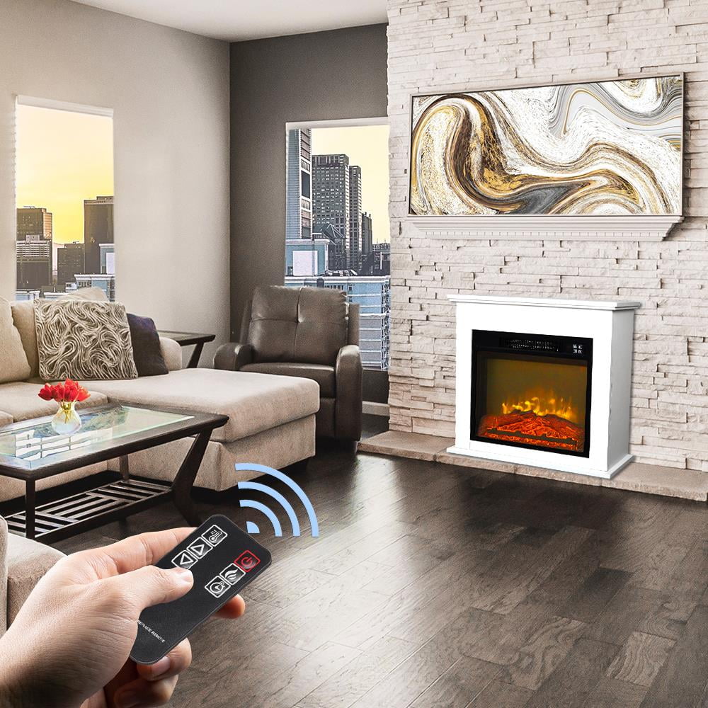 UbesGoo 25" Electric Fireplace Wall/Corner White Wood Cabinet w/Remote Control