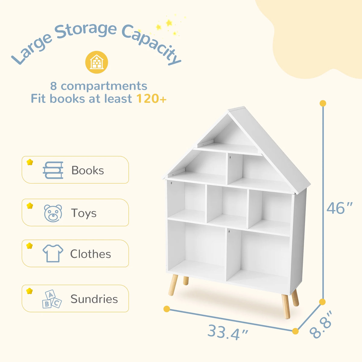 Curipeer 2-Tier Kids Bookshelf, Toy Storage Organizer with Motion-Activated Light, White