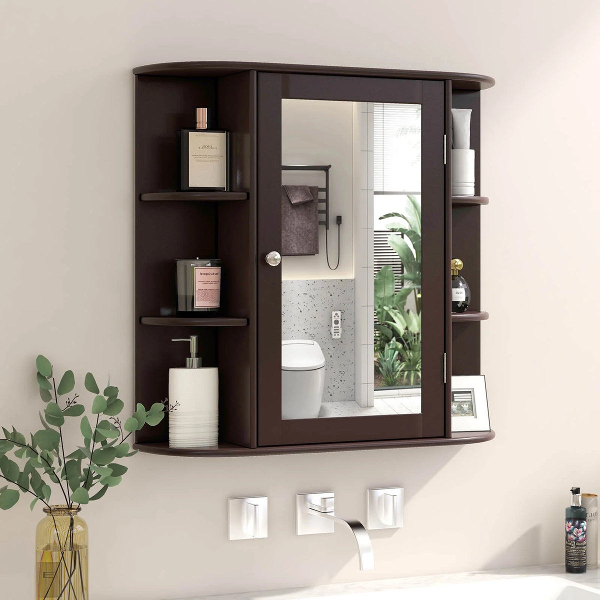 Costway, White, Medium Density Fiberboard, Multipurpose Mount Wall Surface Cabinet Mirror Glass, 26.00 x 6.50 x 23.50 Inches