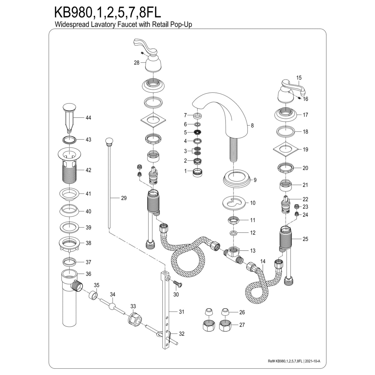 Kingston Brass KB982FL Widespread Bathroom Faucet, Polished Brass