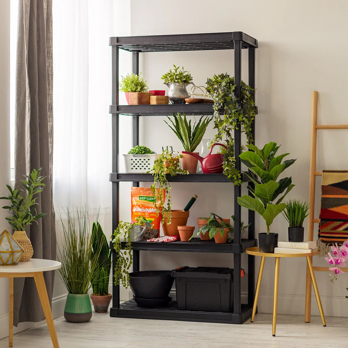 IRIS USA 5-Tier Large Plastic Rack Storage Shelf with 500 lb. Total Capacity, Black