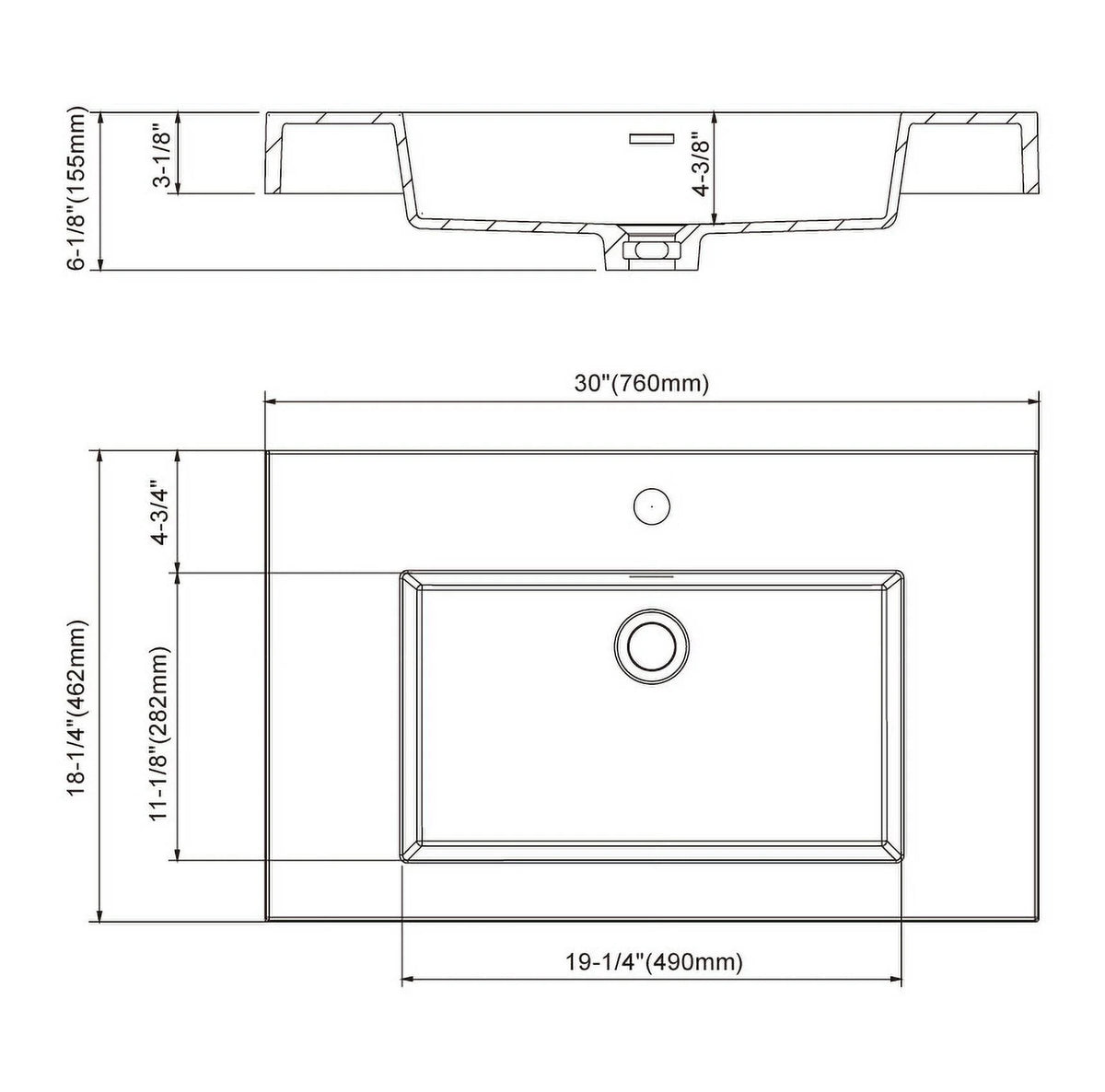 Dowell Topmount Bathroom Resin Basin 000 1818BP