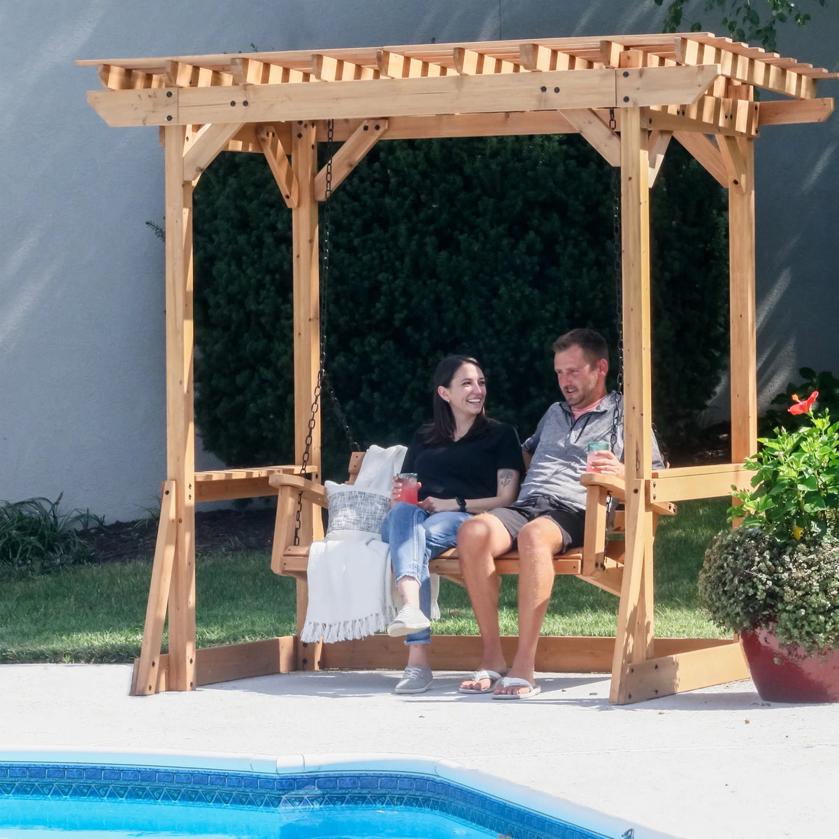 Backyard Discovery Callahan 8x5' Cedar Wood Outdoor Patio Pergola Swing, Trellis, 2-Seater