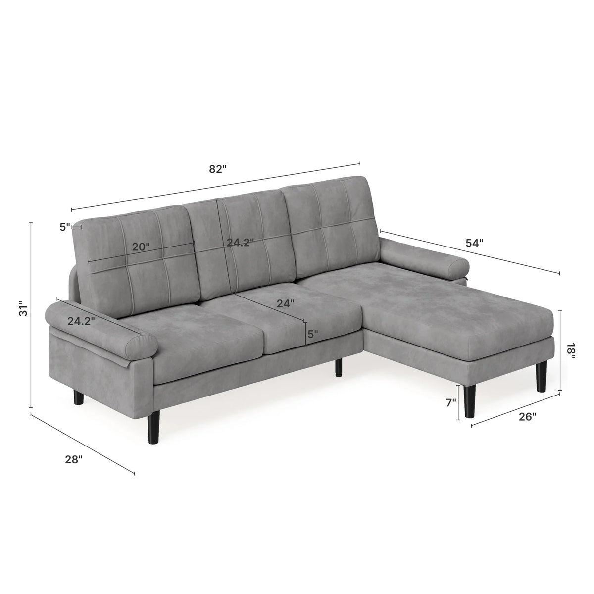 Lofka Sectional Couch, Convertible L Shaped Couches for Living Room, Upgraded Sofas for Small Spaces, Black