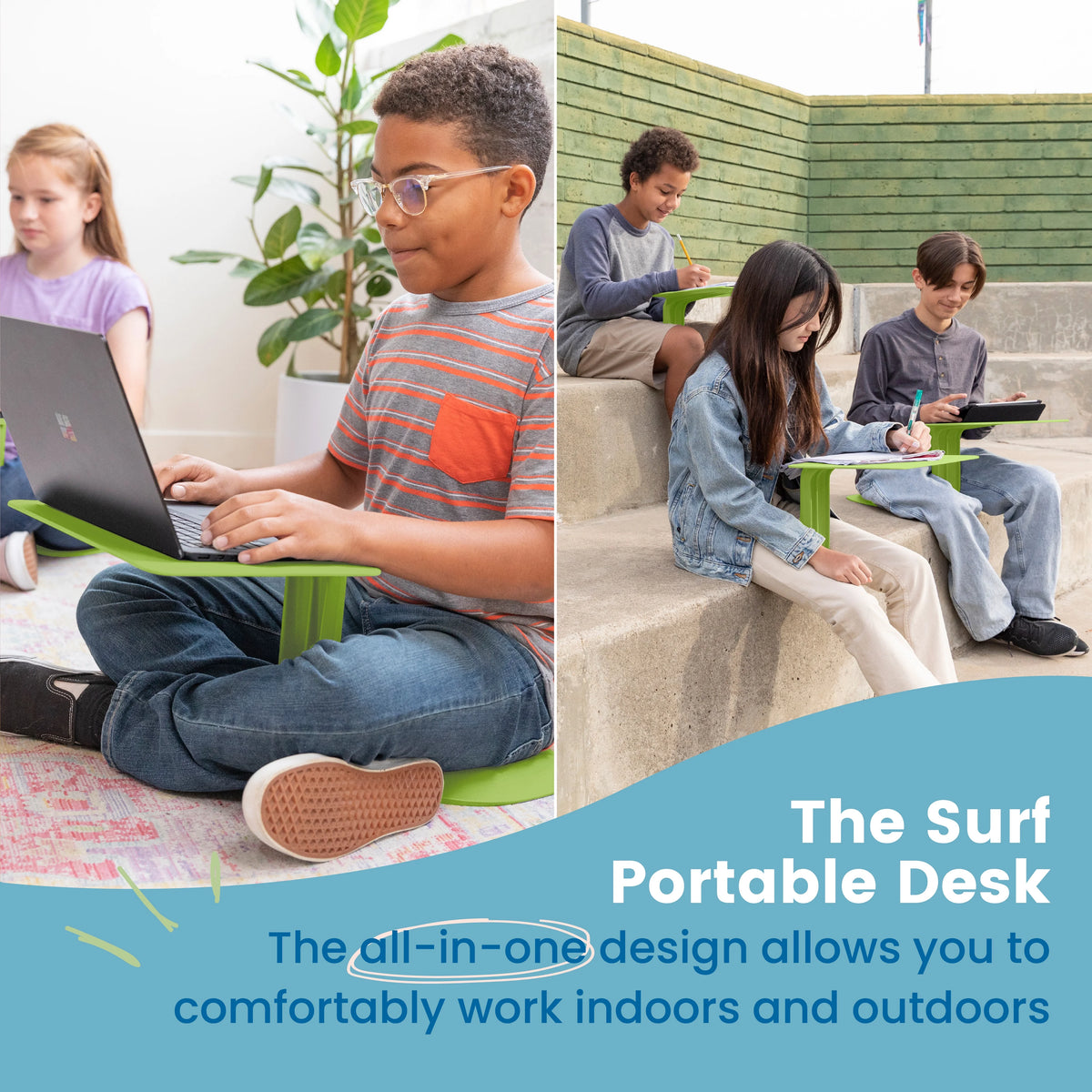 ECR4Kids The Surf Portable Lap Desk with Mobile Storage Cart, Blue, 10-Pack