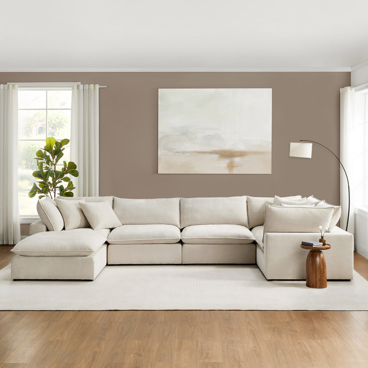 Sereen 6-piece Fabric Modular Sectional, Cream