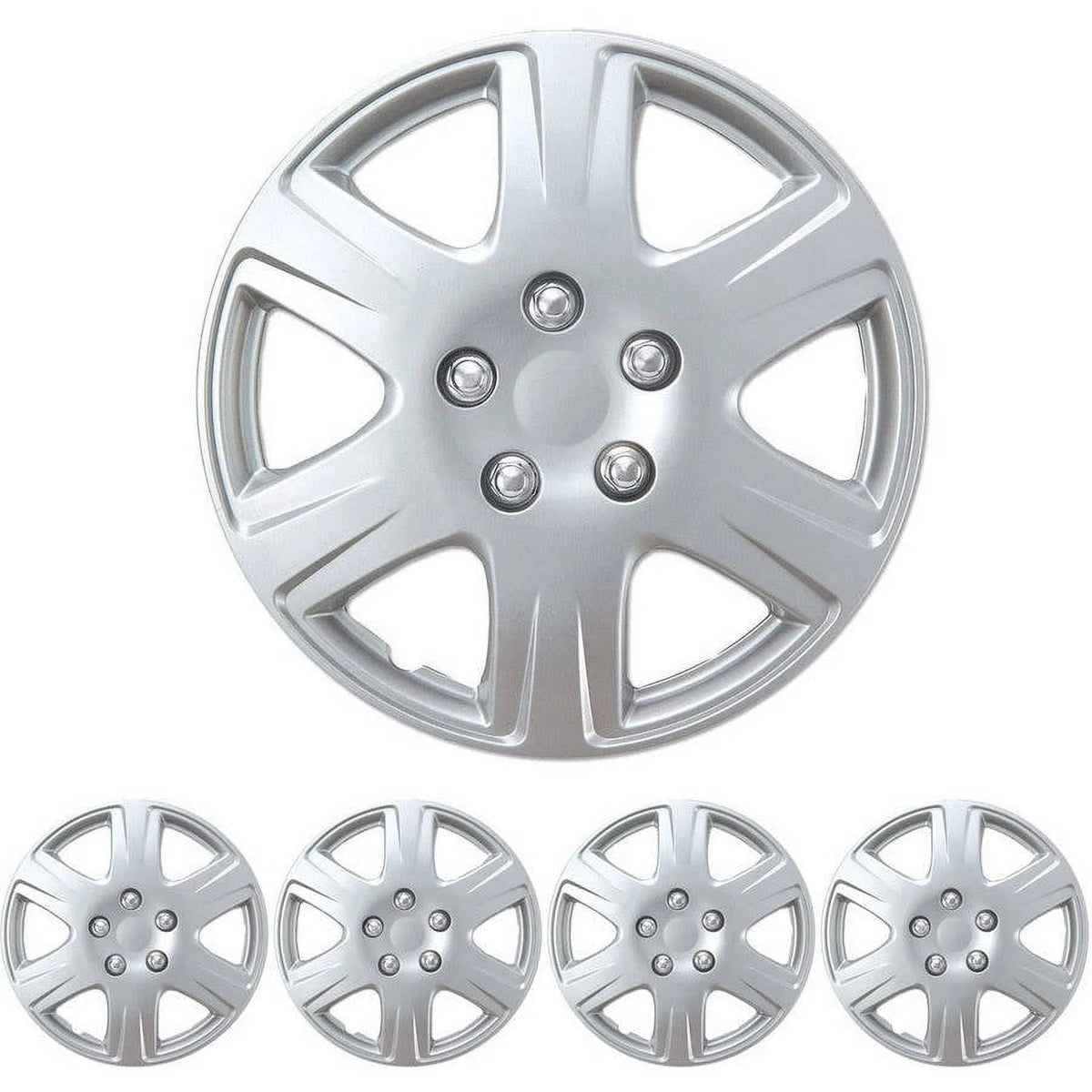 BDK Hubcaps 15" 4 Pieces, Silver, Toyota Corolla Style Replacement, ABS Plastic