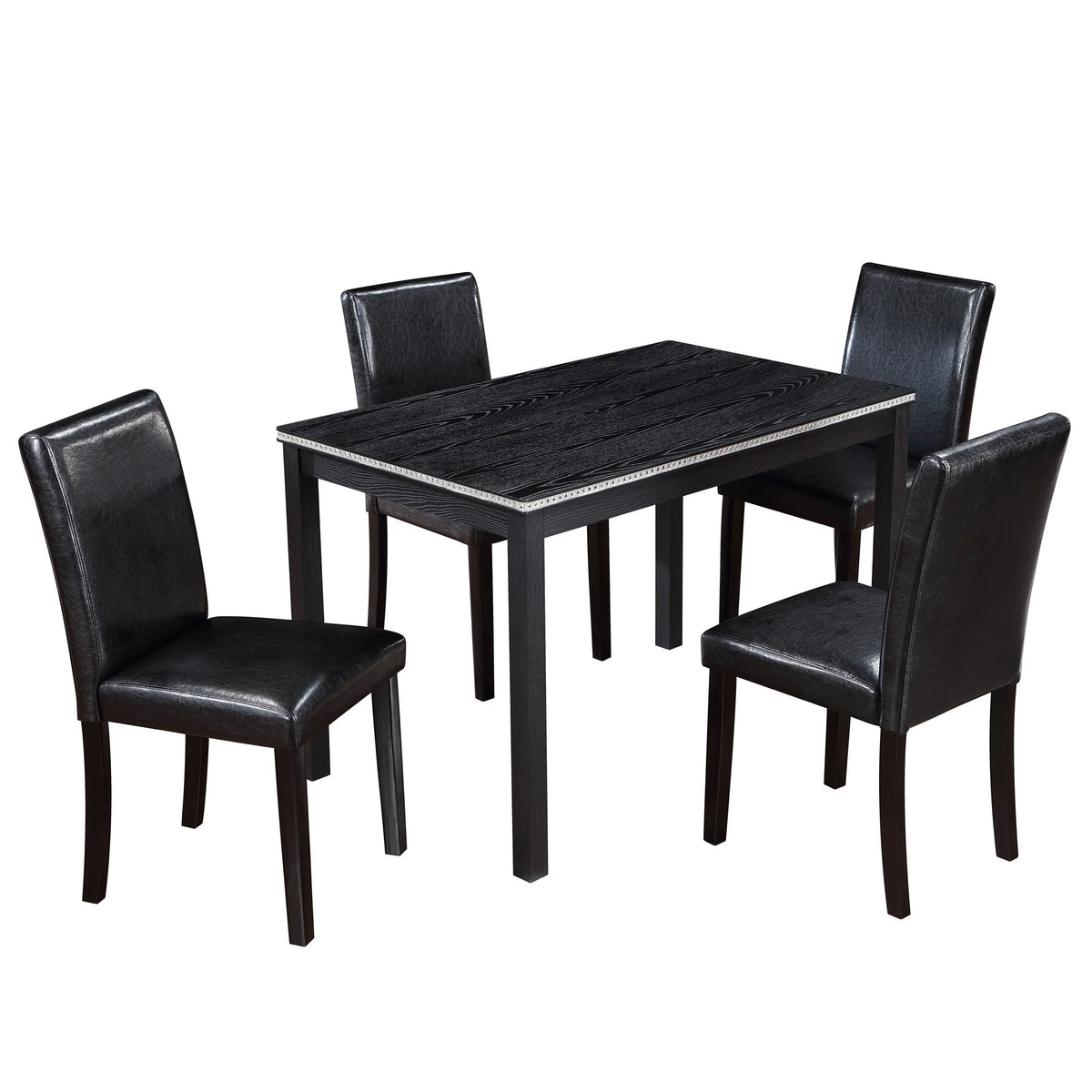 PORKISS Dining Table Set for 4, Solid Wood Dining Room Set with 1 Square Table 4 Upholstered Chairs, Dinner Table with Padded Chairs for Home Kitchen, Gray