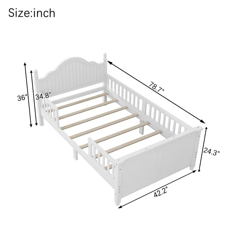 Duxelifin Wood Twin Bed Frame with Rails, Twin Size Low Platform Bed with Headboard and Footboard, Low Twin Bed Frame for Girls & Boys, White
