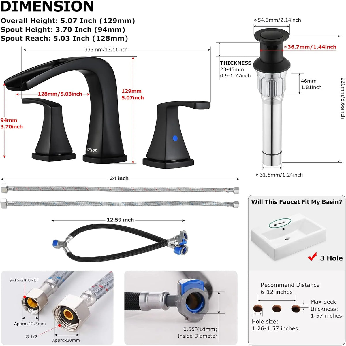 PARLOS Waterfall Widespread Two Handles Bathroom Sink Faucet , Polished Chrome