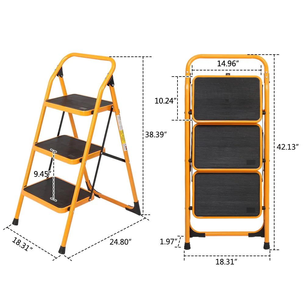 Ktaxon 3-Step Ladder, Lightweight Step Stool, 330 lb. Load Capacity, Iron