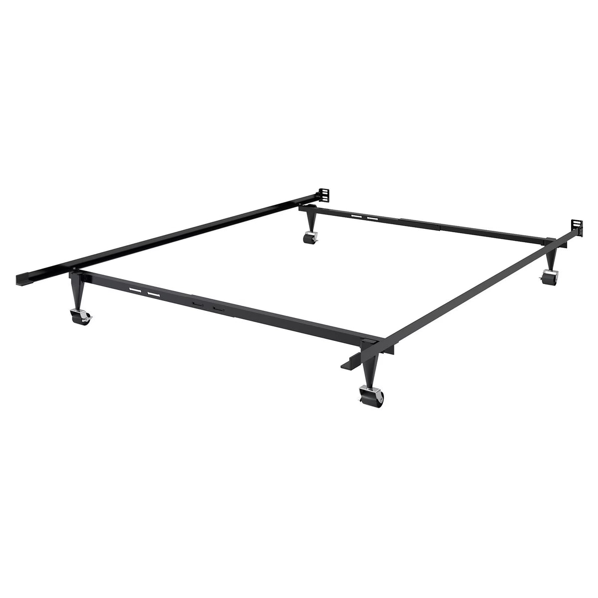 CorLiving Adjustable Queen to King Durable Black Metal Bed Frame with Locking Wheels - Box Spring Required