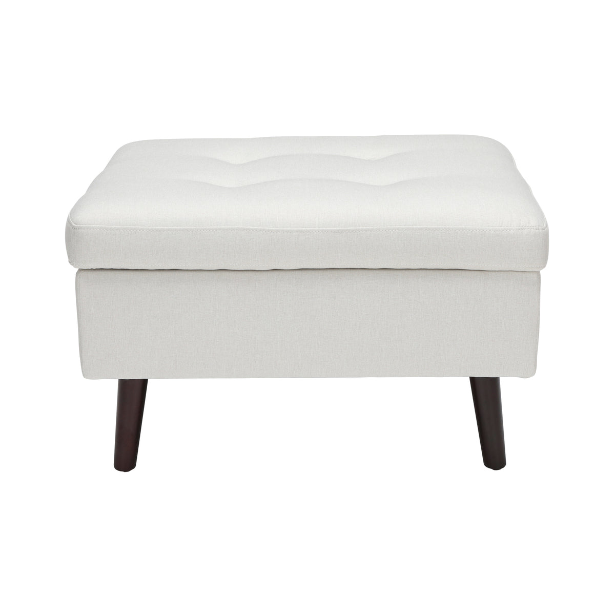 OFM Mid Century Modern Tufted Fabric Storage Ottoman, Walnut Legs, in Beige