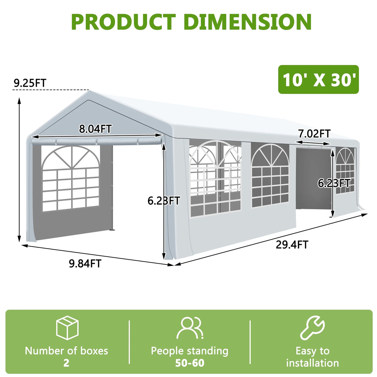 Gartooo 20'x20' Heavy Duty Party Tent, Outdoor Wedding Party Tent with Removable Sidewalls, Outdoor Canopy for Events