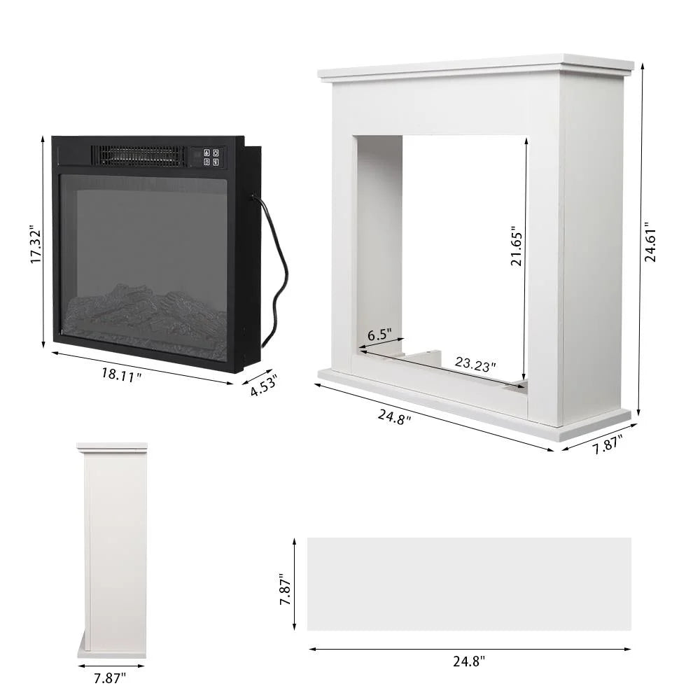 UbesGoo 25" Electric Fireplace Wall/Corner White Wood Cabinet w/Remote Control