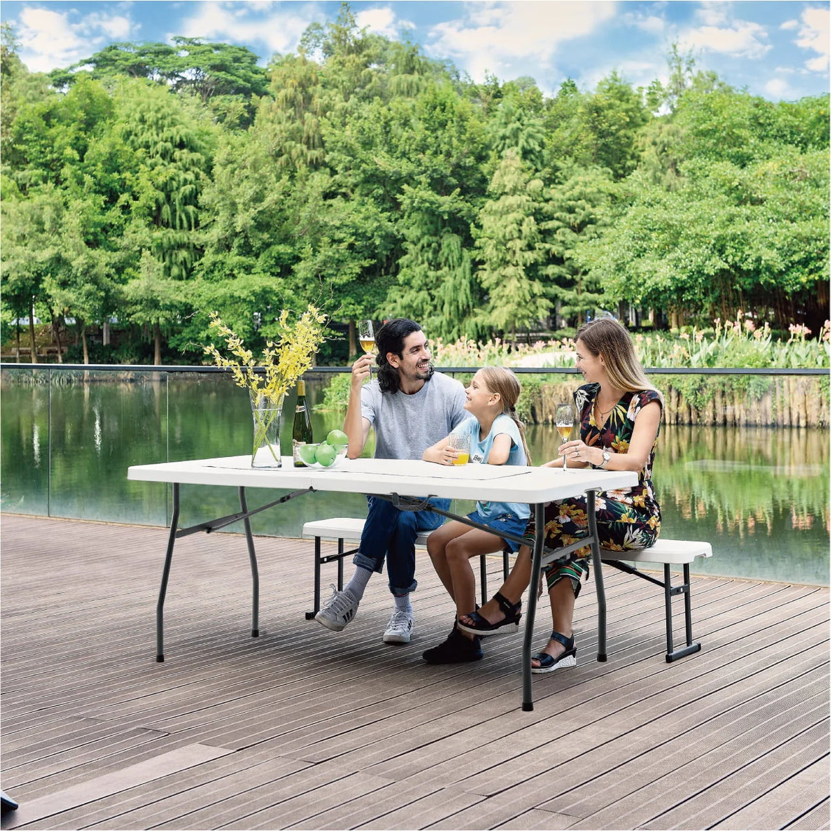 Sharemee 6 Foot Premium Fold-in-Half Table, Portable Folding Utility Picnic Party Dining Camp Plastic Table White
