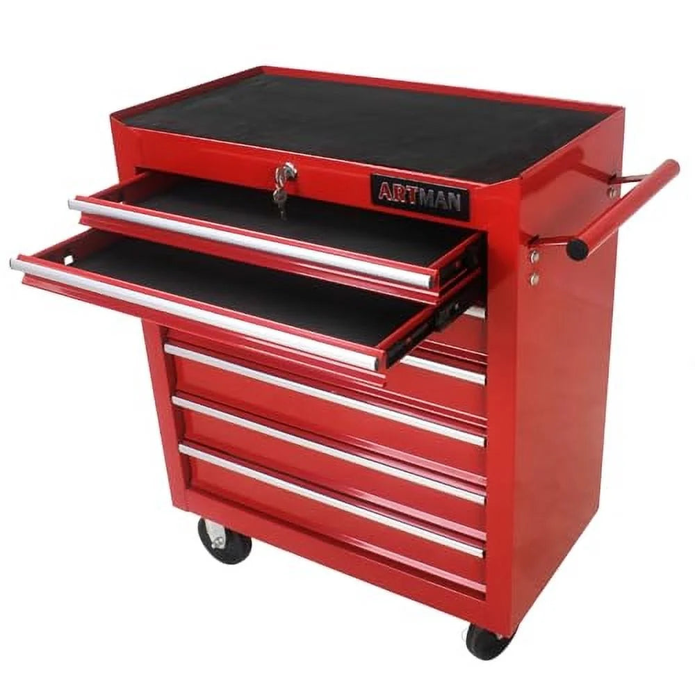 Broadfashion Rolling Tool Box 7 Drawer Tool Chest with Wheels Tool Boxes & Organizers, Alloy Steel Blue, 48.5 Pounds