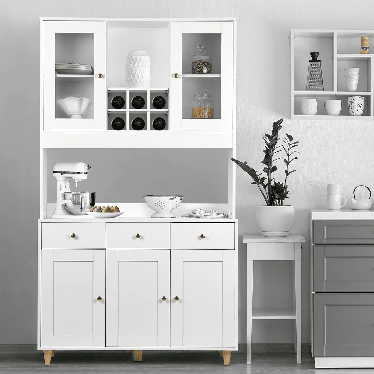 Freestanding Kitchen Pantry Cupboard Cabinet with 3 Drawers with 5 Storage Cabinets