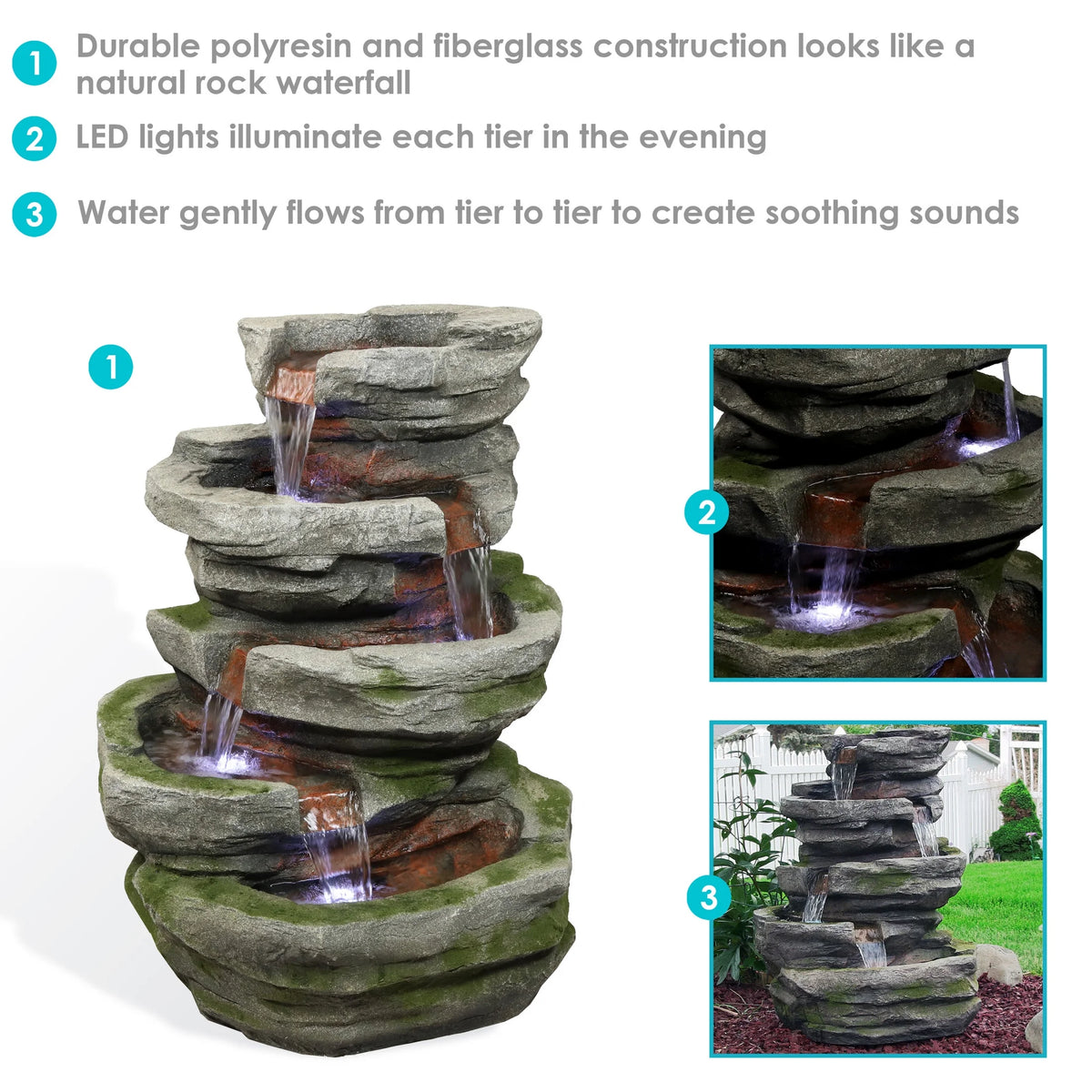 Sunnydaze Cobblestone Rock Polyresin Outdoor Water Fountain with Lights