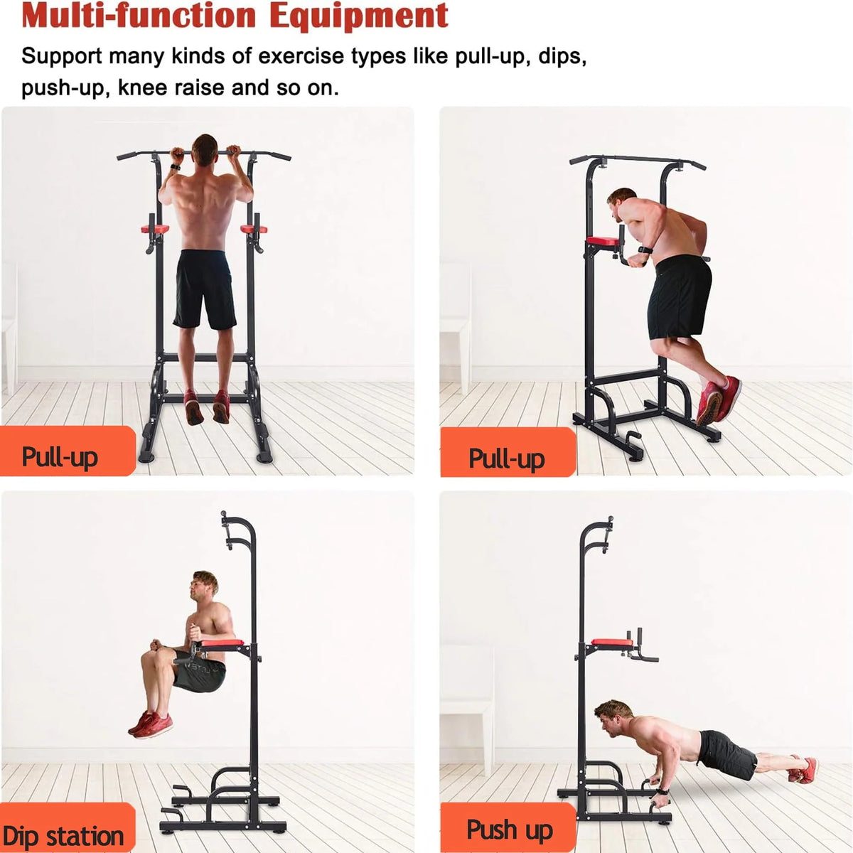 Relife Sports Power Tower Pull up Bar 36" Dip Station with Adjustable Height for Strength Training, Black