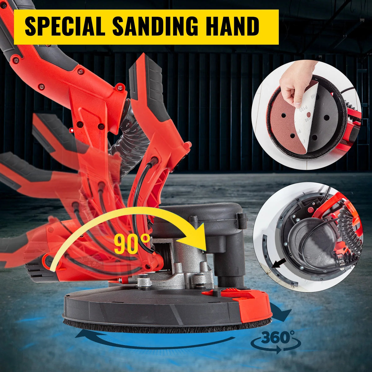9" Drywall Sander 850W 6 Variable Speed Foldable Sander with Vacuum Bag
