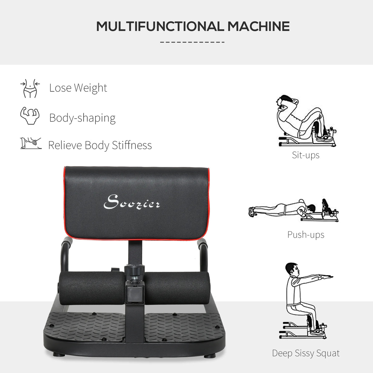 Soozier 3 in 1 Padded Leg Exerciser Push Up Sit Up Squat Machine Home Gym Fitness Equipment Yellow
