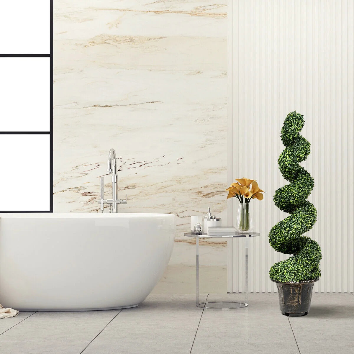 Gymax 2Pcs 4FT Artificial Boxwood Spiral Tree W/Realistic Leaves Indoor Outdoor Office