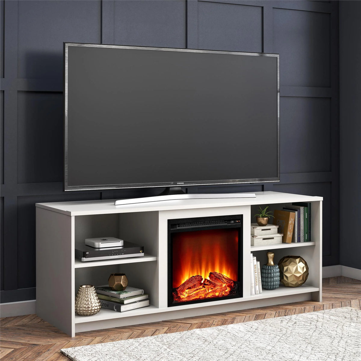 Mainstays Fireplace TV Stand for TVs up to 65", Black Oak