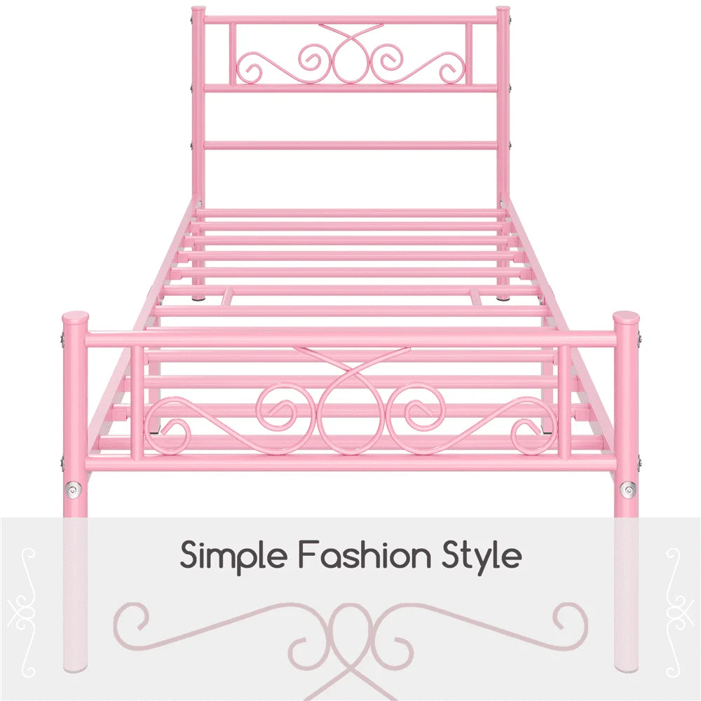 Easyfashion Jocelyn Modern Graceful Scroll Metal Platform Twin Bed,Pink