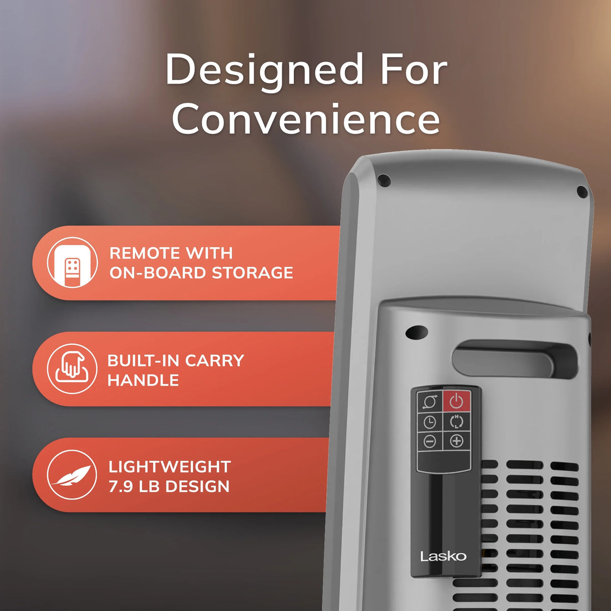 Lasko 29" 1500W Electric Digital Ceramic Tower Space Heater with Remote, Black, 5586
