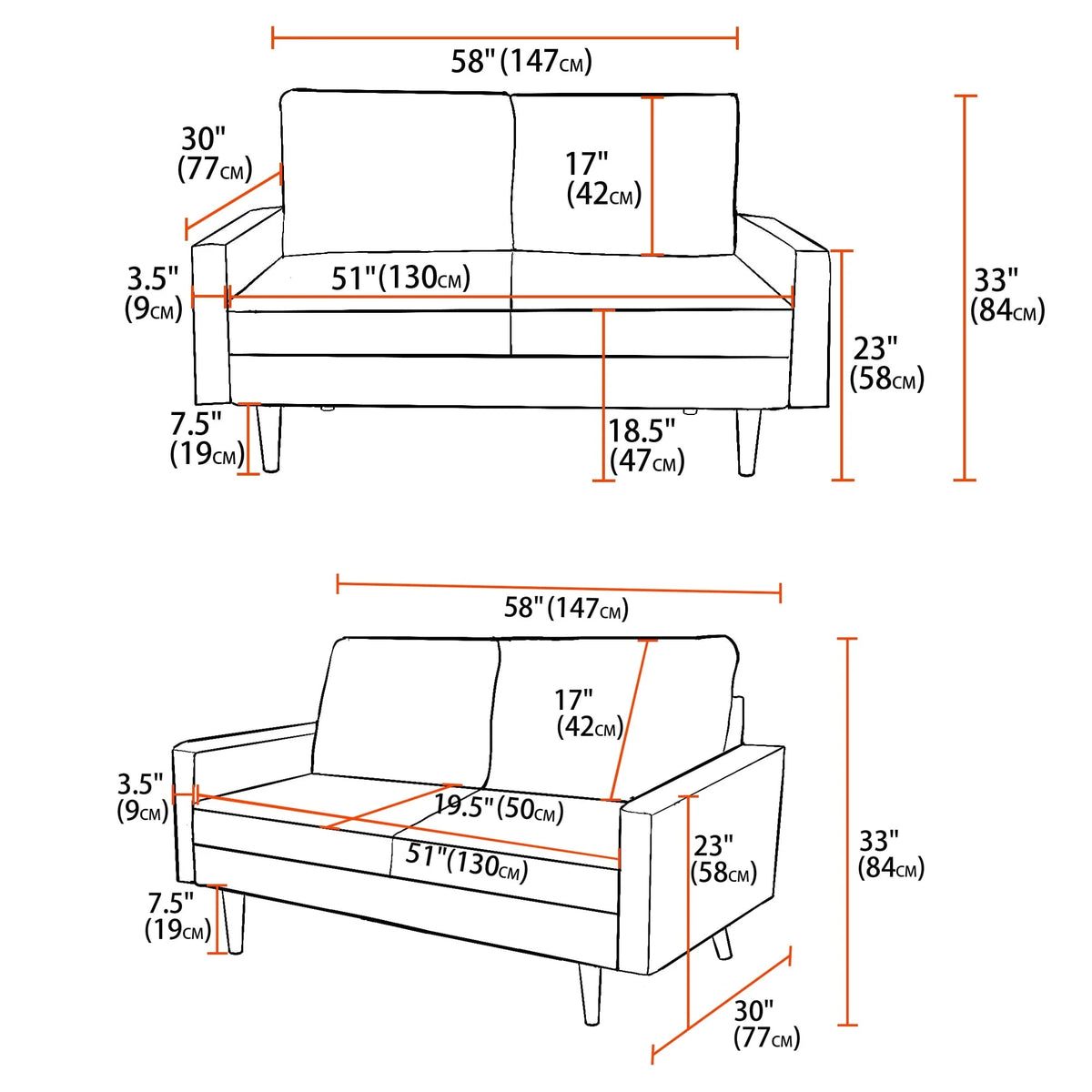 Koby Home Sectional Loveseat Couch Sofa Mid-Century 58" Sofas Couches for Living Room Stale Mint