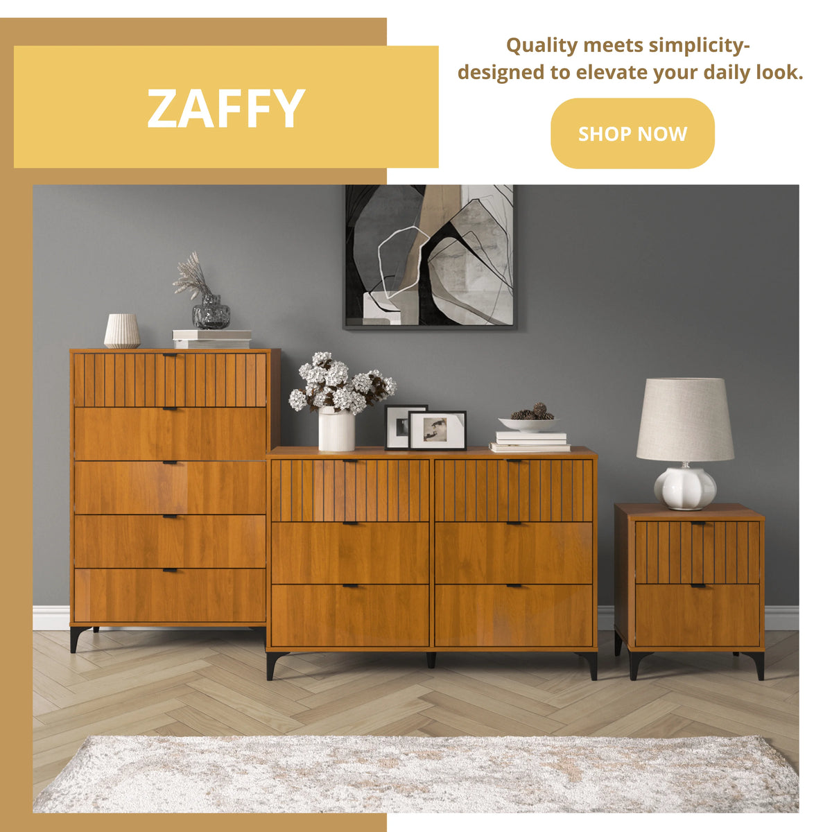 Galano Zaffy 5 Drawer Dressers for bedroom , Dusty Grey Oak