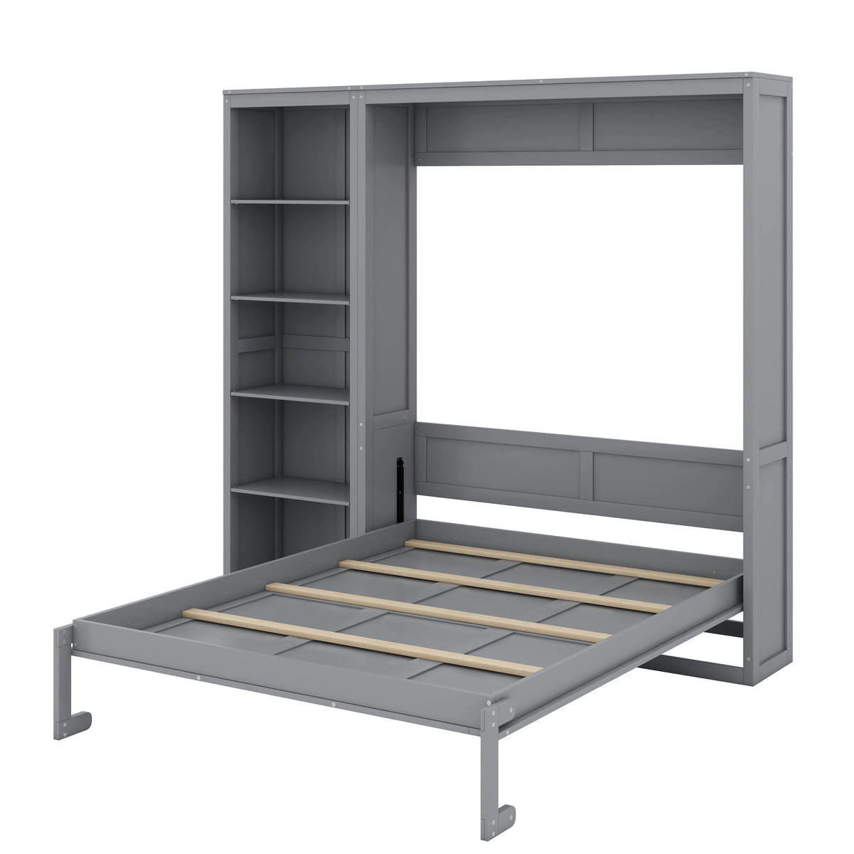 YunNianYang Queen Size Gray Murphy Bed Wall Bed with Shelves