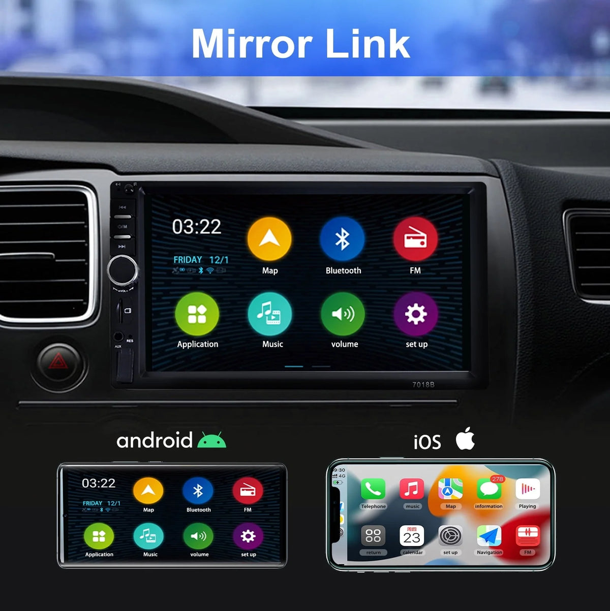 Car Stereo Touch Screen,7" Double Din Radio,Car Stereo with Bluetooth FM AUX USB SD Mirror Link Function,Backup Camera