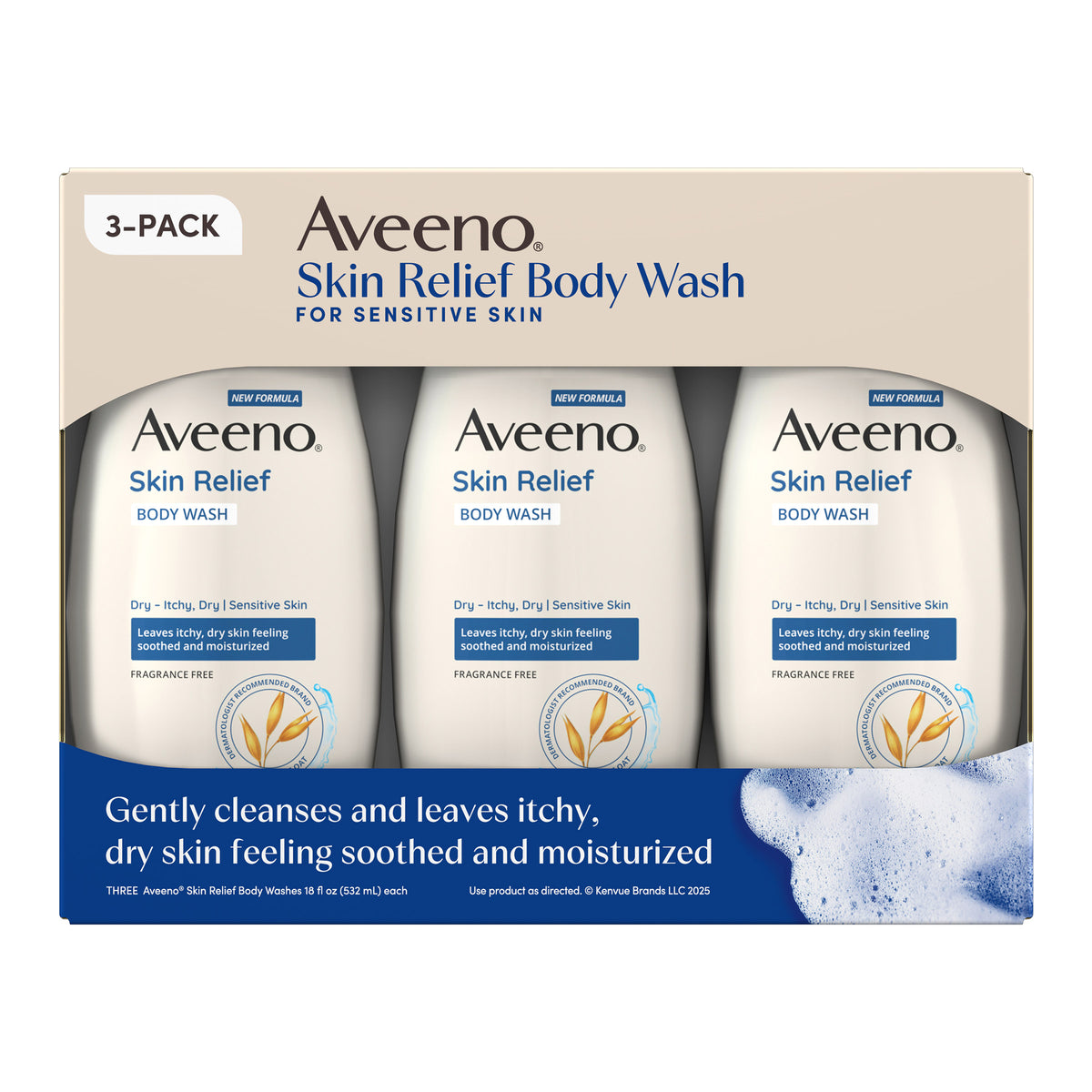 Aveeno Skin Relief Body Wash, 18 fl oz, 3-pack