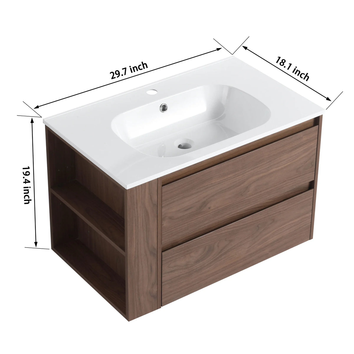 30" Bathroom Vanity with Sink Set, Wall Mounted Floating Bathroom Vanities with Adjustable Shelf and Storage Drawers Vanity and Sink Combo, Bathroom Storage Combo Cabinet for Small Space, White