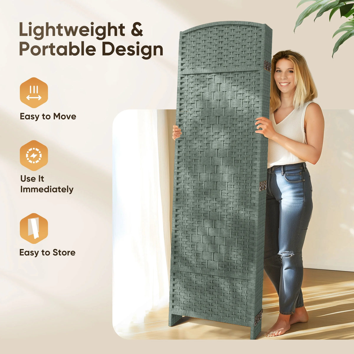 Jostyle Room Divider 6ft. Tall Extra Wide Privacy Screen, Folding Privacy Screens Freestanding Nature