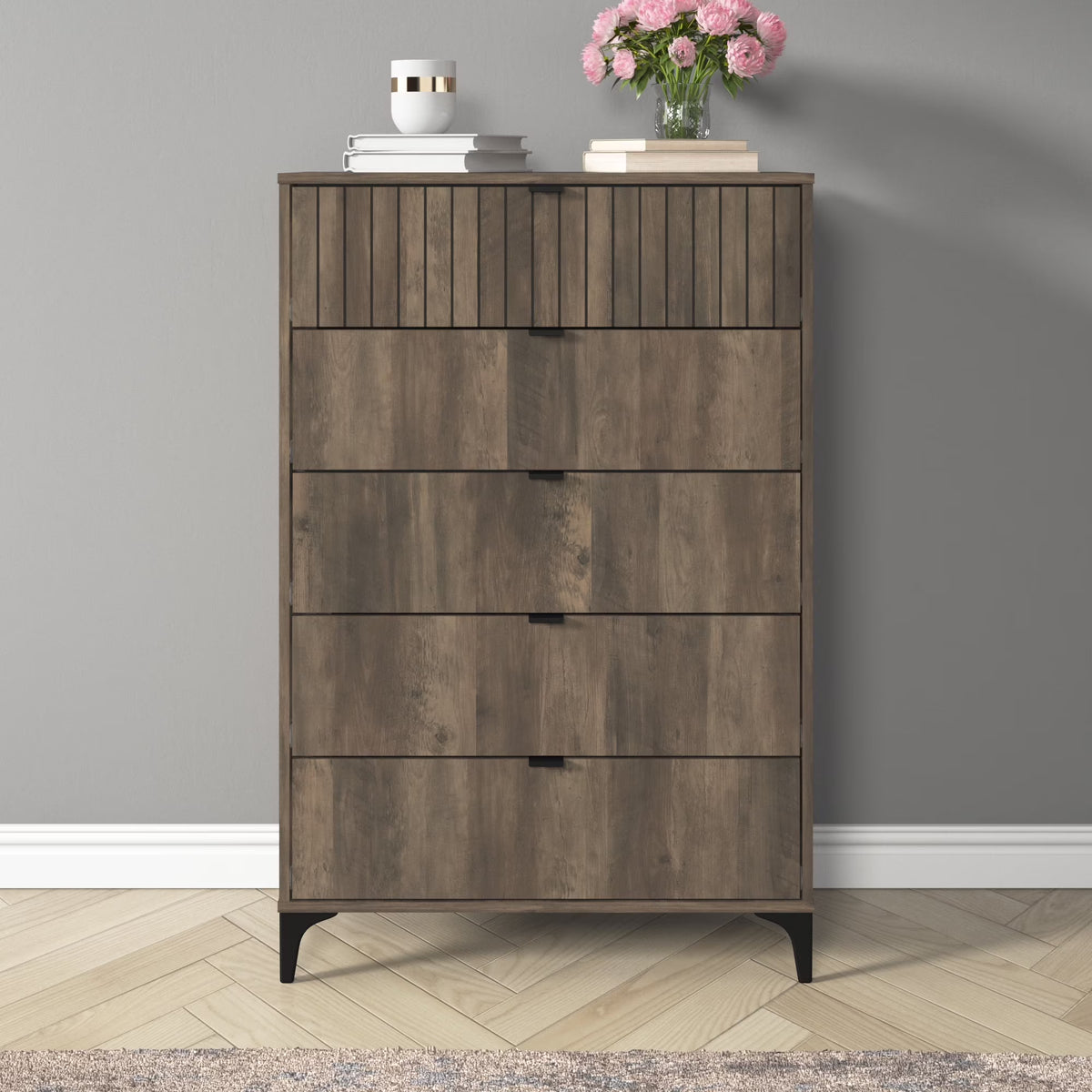 Galano Zaffy 5 Drawer Dressers for bedroom , Dusty Grey Oak