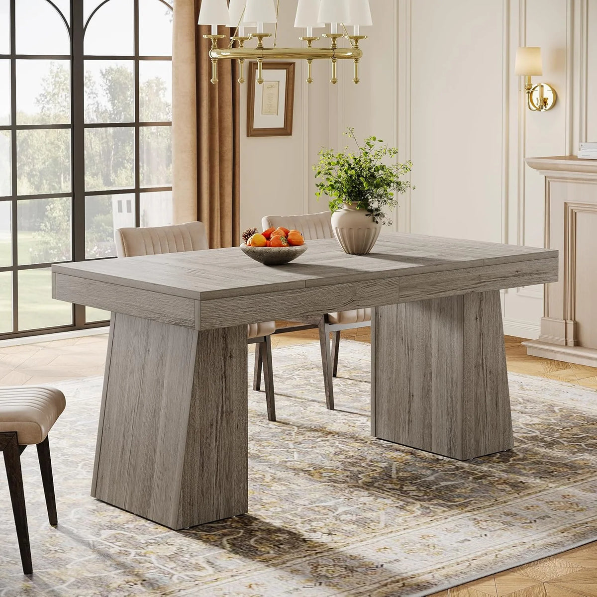 Rectangular 55" Dining Table for 4-6, Mid-Century Modern Kitchen Dining Table, Yellow