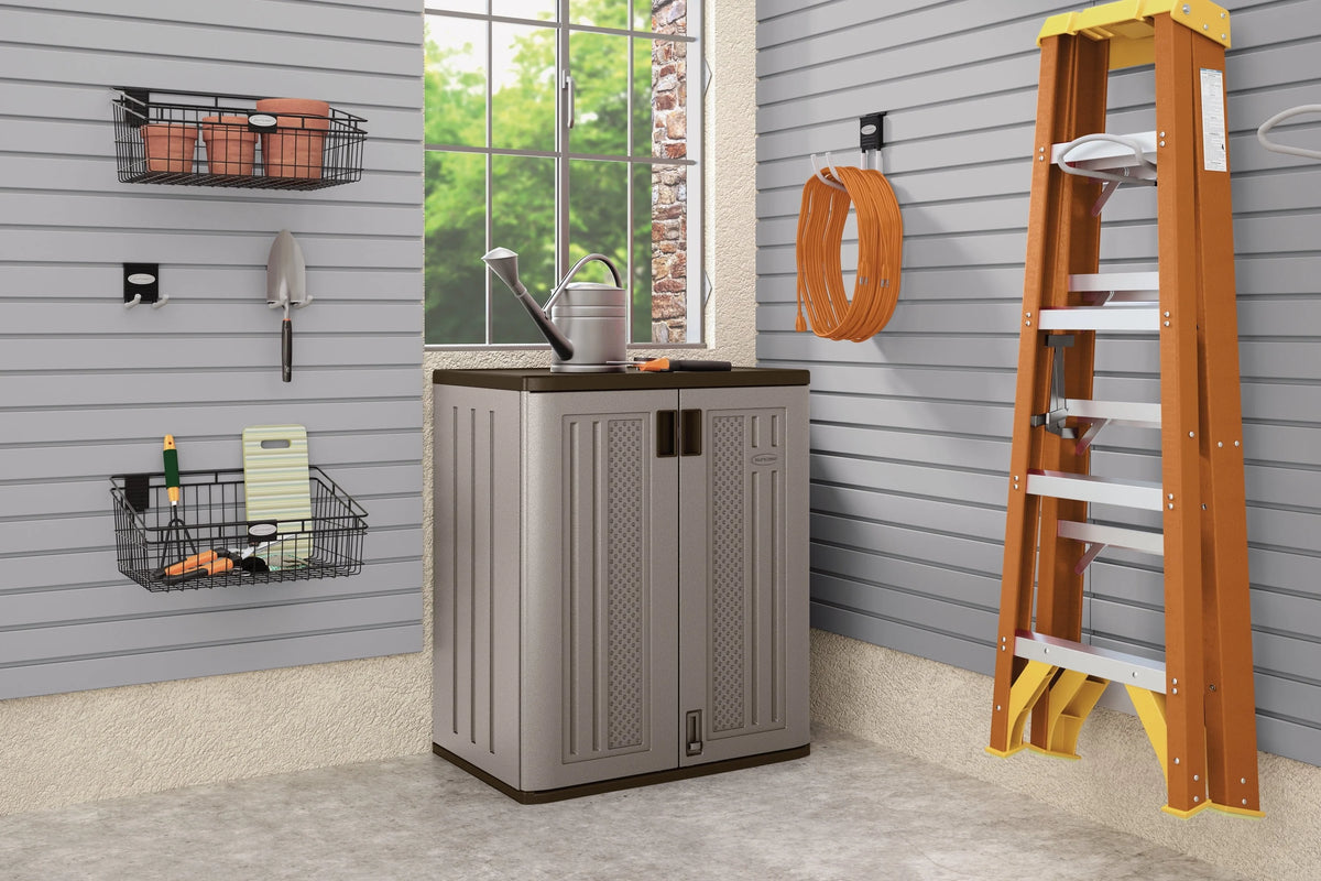 Suncast 2-Shelf Resin Base Cabinet, Platinum Metallic