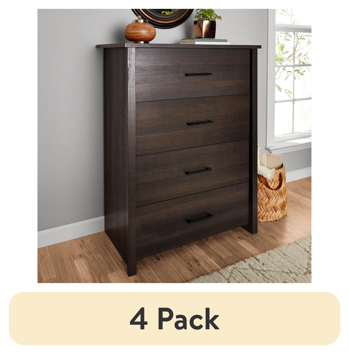 Mainstays Hillside 4-Drawer Dresser, Charcoal Finish
