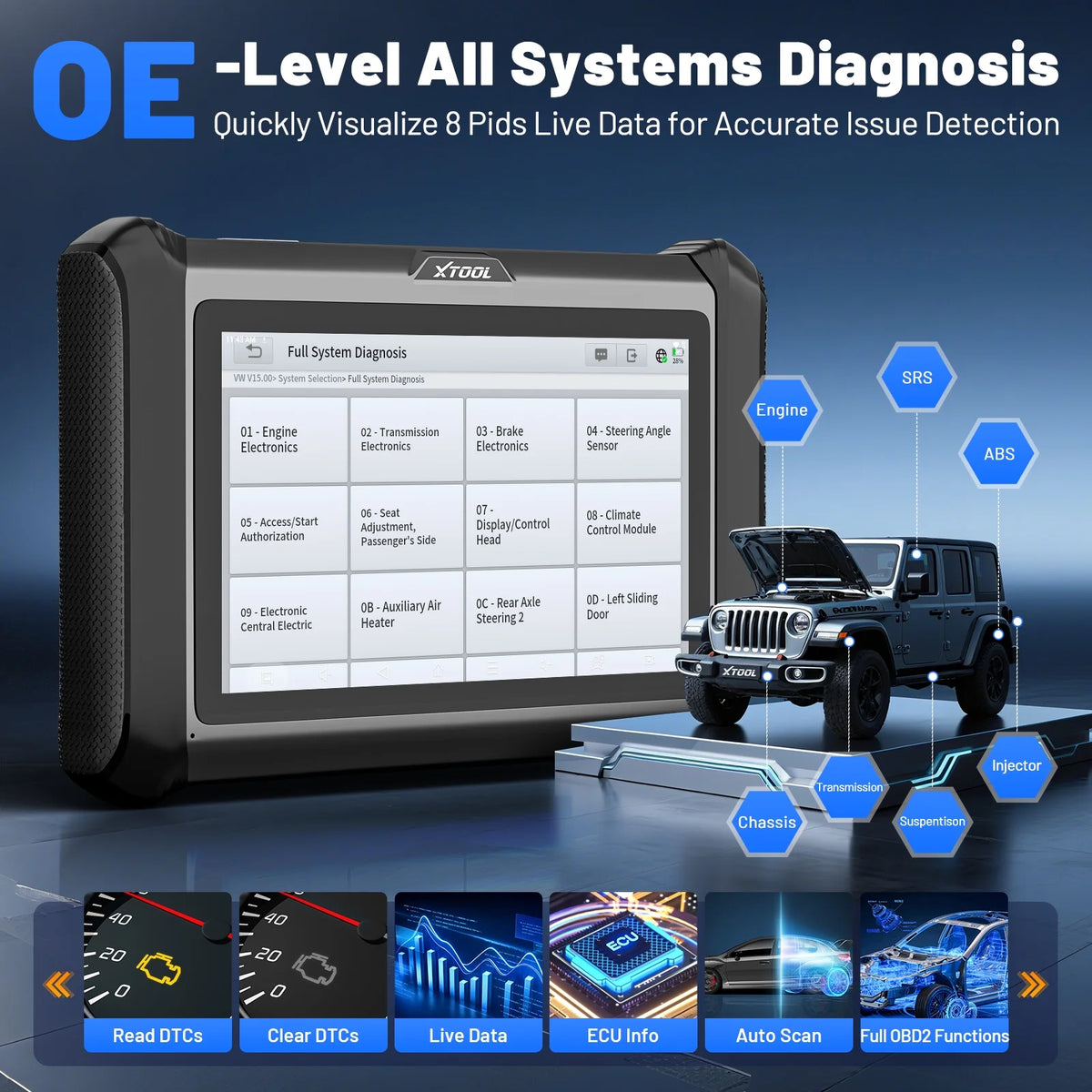XTOOL X100 Pads Auto Key Fob Programmer Full System OBD2 Scanner 32+ Reset Functions IMMO EEPROM Adapter