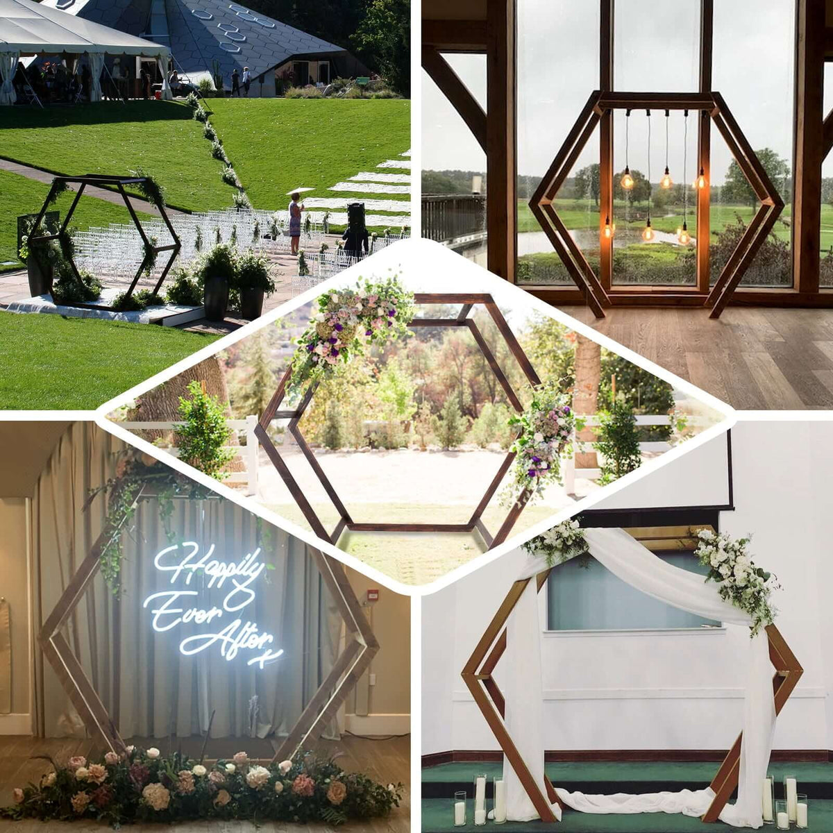 Efavormart 7FT Rustic Square Wedding Arch Wooden Backdrop Stand, Wedding Ceremony Arch - Brown