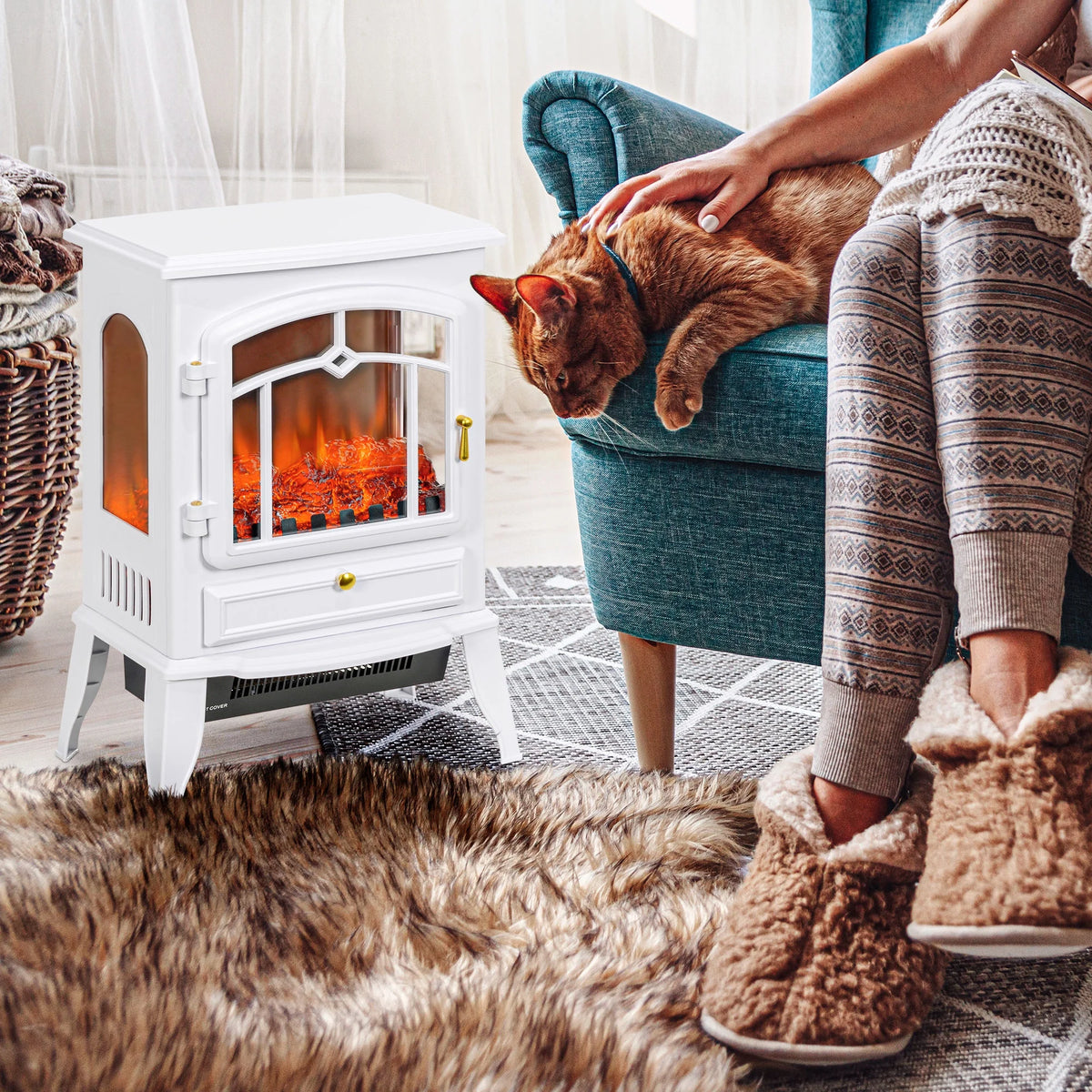 HOMCOM 22" Electric Fireplace Stove with 3-Sided Realistic Flame, Artificial Fake Faux Fireplace, Black