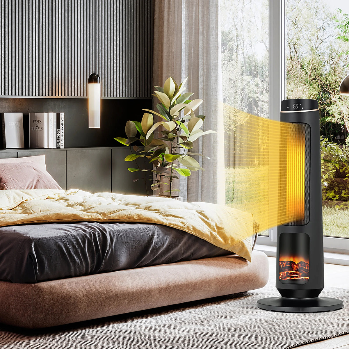 Costway 1500W Electric Space Heater PTC Fast Heating Ceramic Heater 3D Realistic Flame
