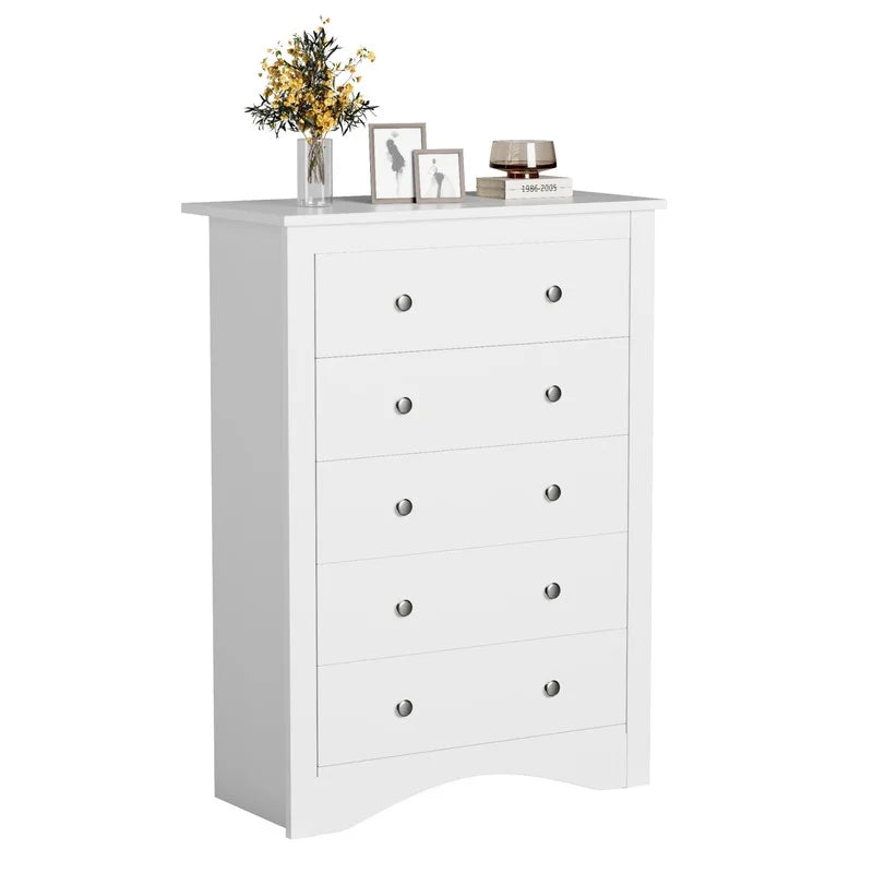 Homall 5 Drawer Dresser Wood Storage Cabinet Double Tier Chest of Drawer TV Stand for Bedroom, Living Room, Black