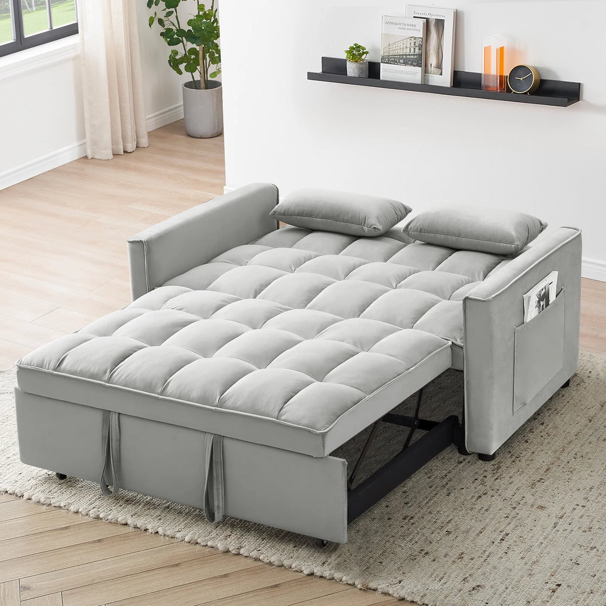 55 Inch Convertible Futon Sofa Bed,Modern Loveseat Sleeper Sofa Couch with Pull-Out Sofa Bed for Living Room,Small Space - Black