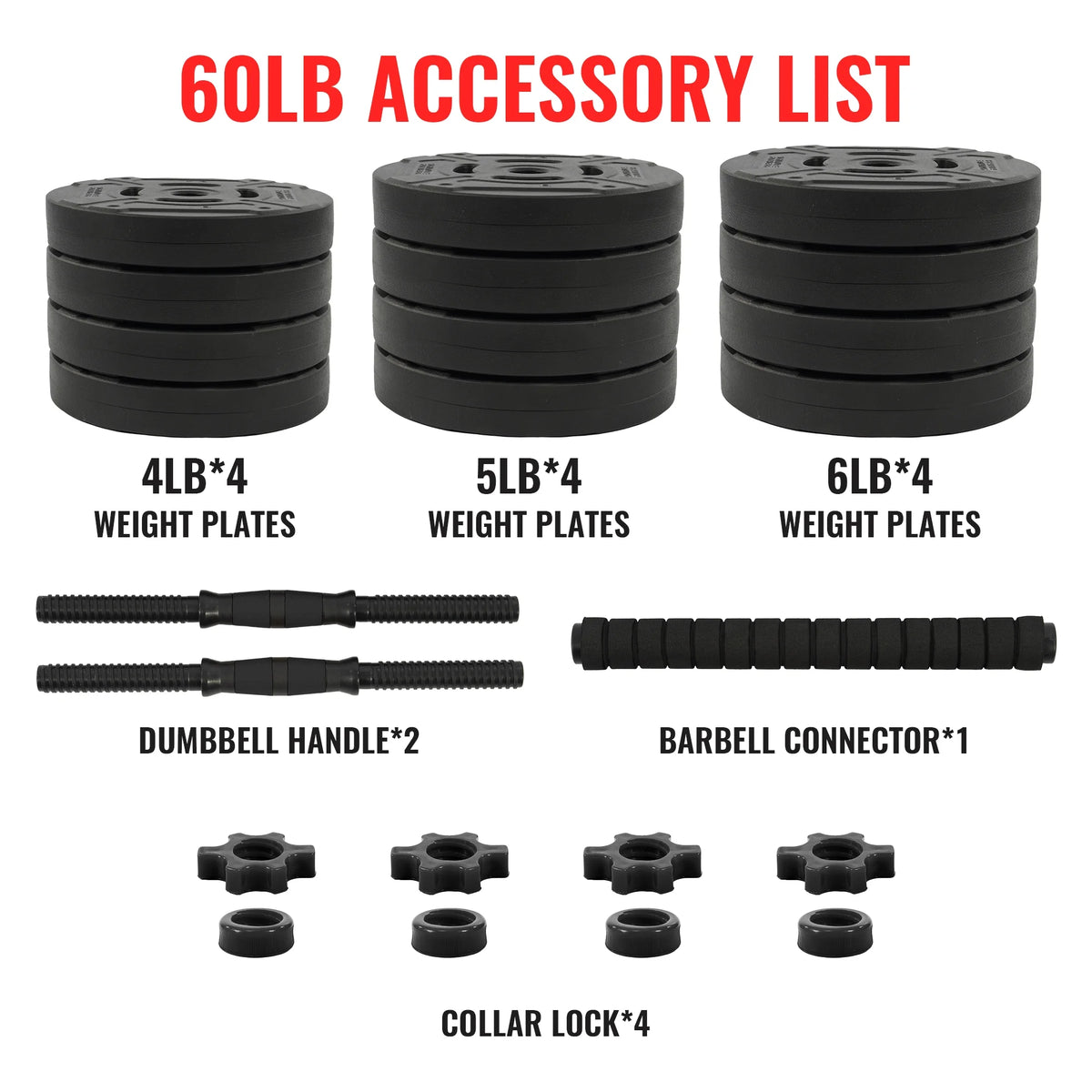 Fitvids 2 in 1 Adjustable Dumbbell Set, 60lbs Free Weights Set with Connector, Black