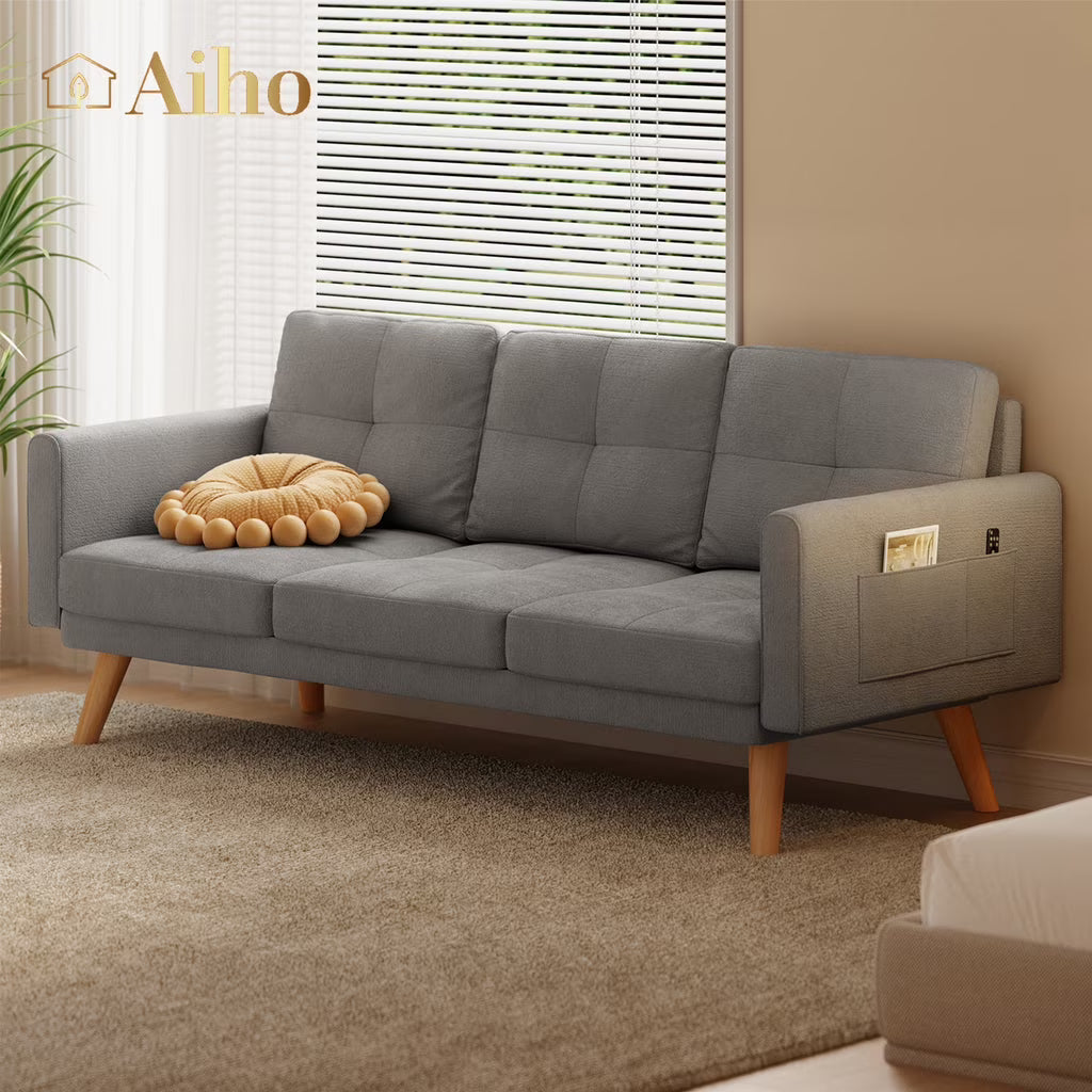 Aiho 82" L Modern Sofa, L-shaped Sofa with 3 Comfortable Pillows for Living Room, Apartment, Studio, Office - Dark Grey